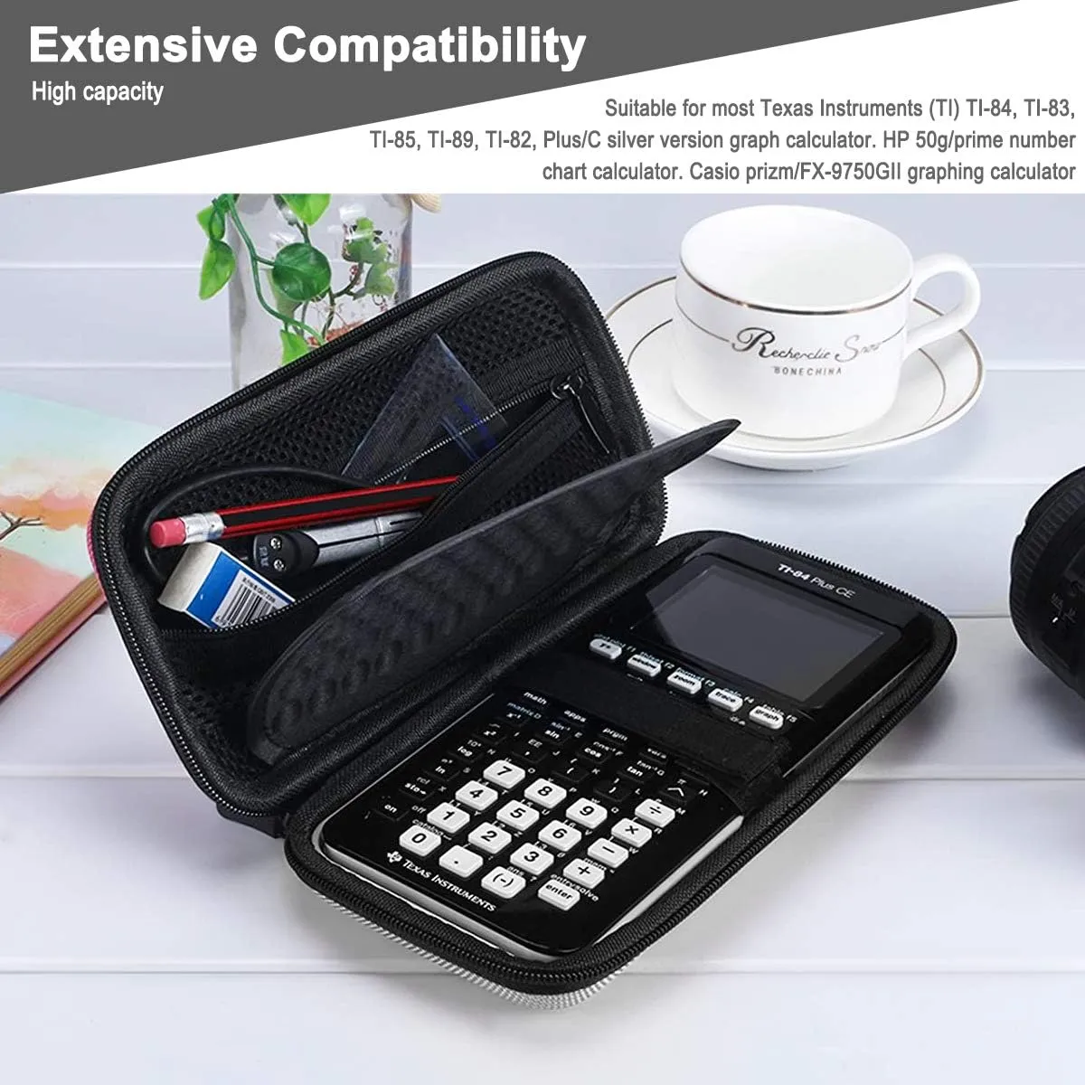 Xberstar Hard EVA Shockproof Carry Case Bag Pouch for Texas Instruments TI-84 Plus CE/Color TI-83 Plus,TI-89 Titanium, HP 50G Graphing, Scientific Financial Calculators (Gray)