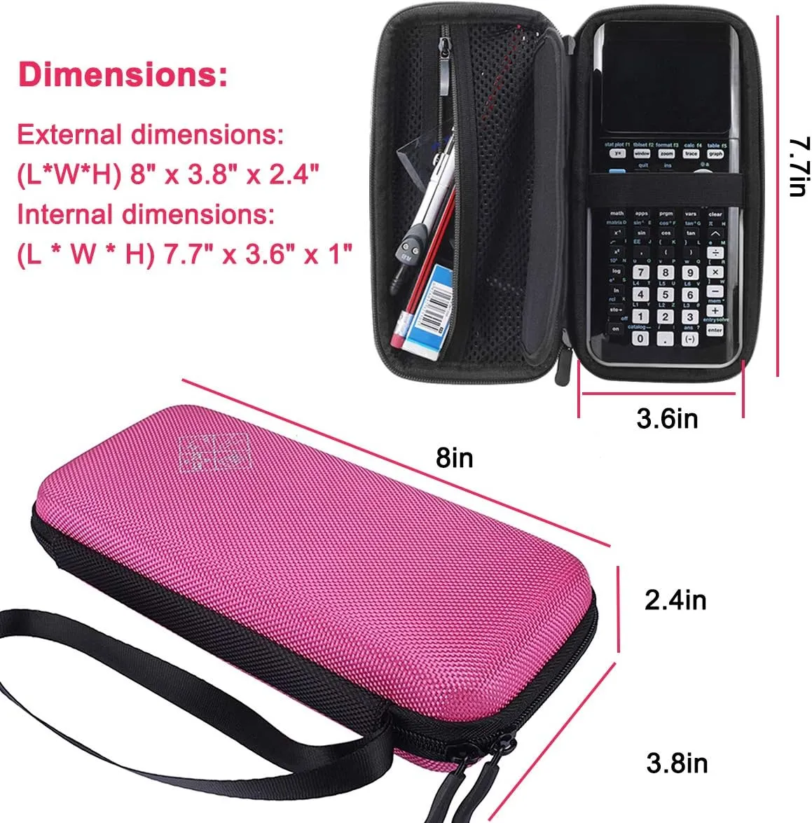 Xberstar Hard EVA Shockproof Carry Case Bag Pouch for Texas Instruments TI-84 Plus CE/Color TI-83 Plus,TI-89 Titanium, HP 50G Graphing, Scientific Financial Calculators (Pink)