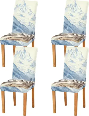 xigua 4pcs Vintage Village Dining Chair Covers, Soft Stretch Removable Washable Chair Cover for Kitchen,Hotel, Home Decor