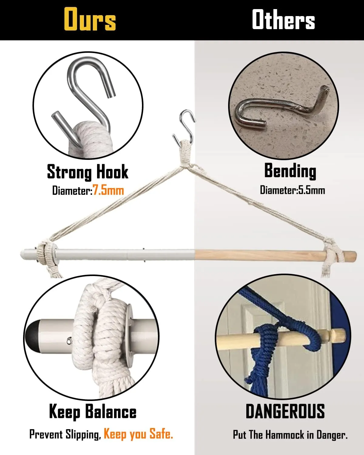 XXL Hammock Chair Hanging Rope Swing with 2 Cushions - Max 500lbs-Perfect for Patio, Porch, Bedroom, Backyard, Indoor or Outdoor - Includes Hanging Hardware Kits Rainbow