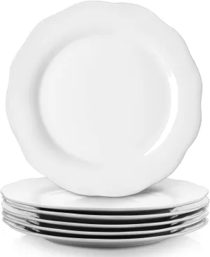 Y YHY Ceramic Dinner Plates, 10.6 Inch Porcelain Scalloped Plates, Off-White Serving Dishes Set of 6 for Home Kitchen, Microwave & Dishwasher Safe, Dinnerware Dishes Gift for Thanksgiving Christmas