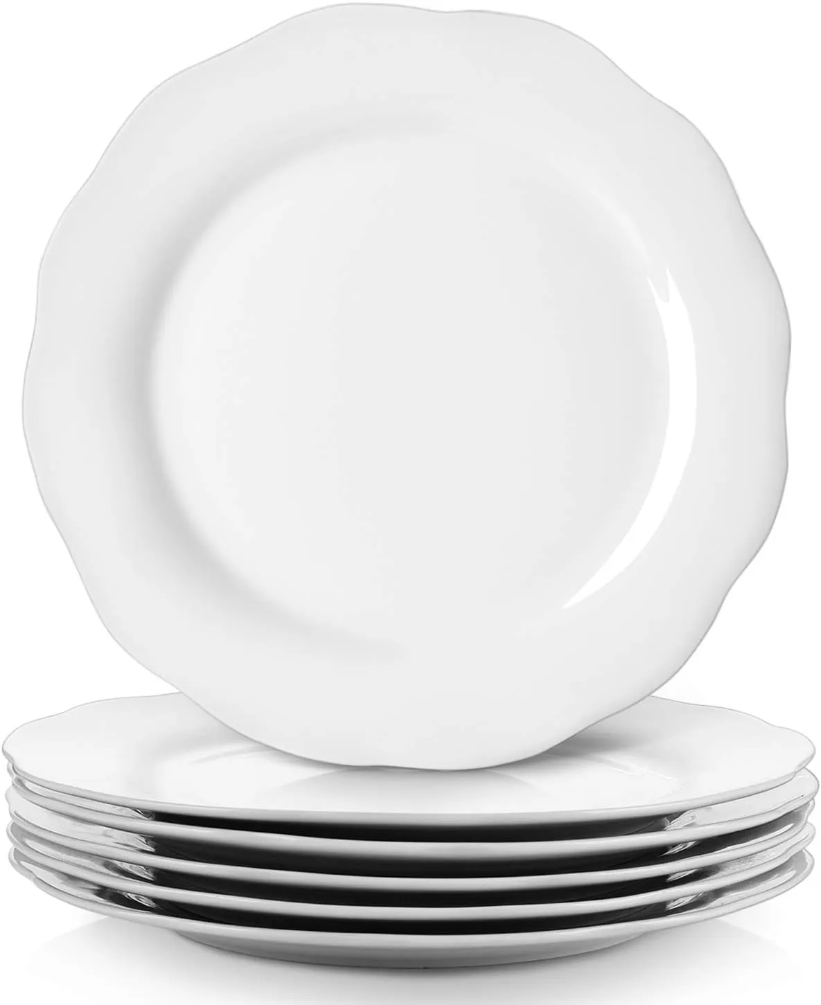 Y YHY Ceramic Dinner Plates, 10.6 Inch Porcelain Scalloped Plates, Off-White Serving Dishes Set of 6 for Home Kitchen, Microwave & Dishwasher Safe, Dinnerware Dishes Gift for Thanksgiving Christmas