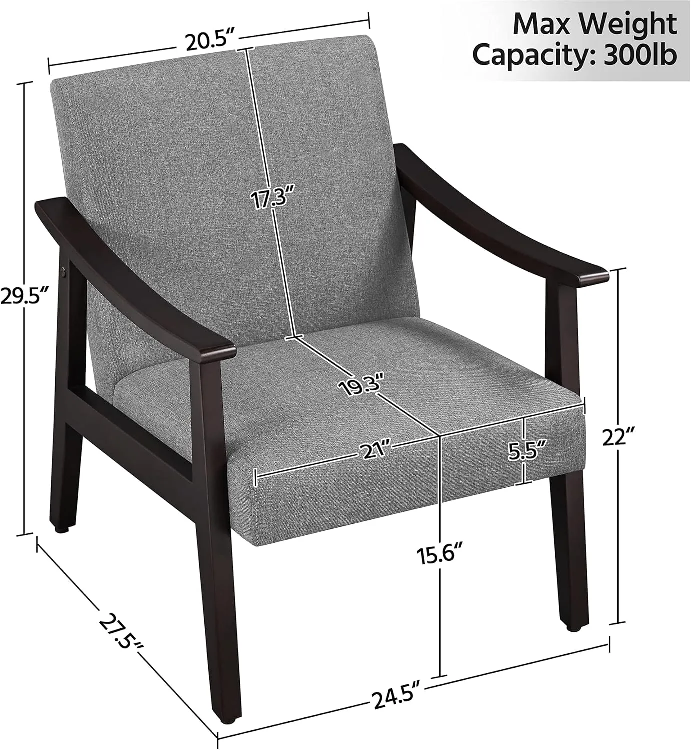 Yaheetech Accent Chair, Mid-Century Living Room Chair, Modern Linen Fabric Side Chair with High Back for Living Room/Office/Bedroom, Minimalist, Dark Gray