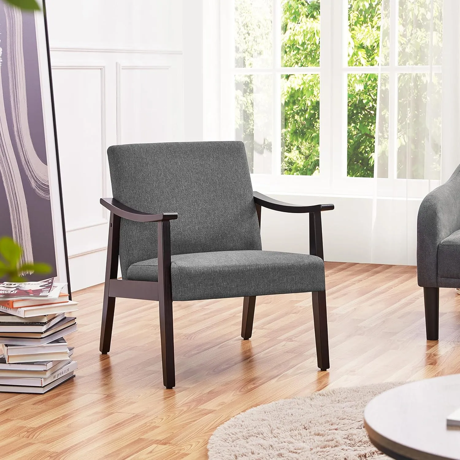 Yaheetech Accent Chair, Mid-Century Living Room Chair, Modern Linen Fabric Side Chair with High Back for Living Room/Office/Bedroom, Minimalist, Dark Gray