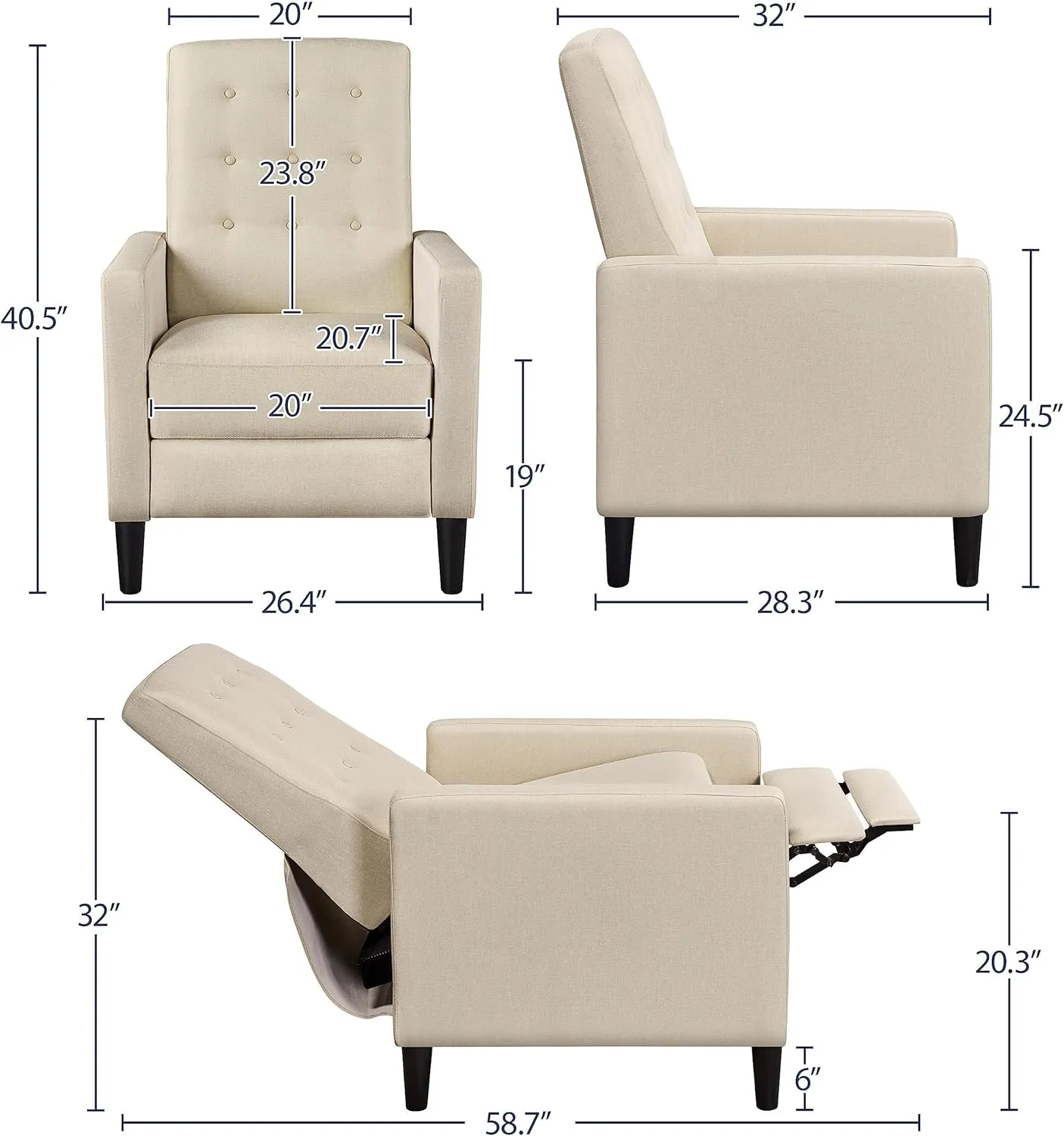 Yaheetech Fabric Recliner Chair Mid-Century Modern Recliner Adjustable Single Recliner Sofa with Thicker Seat Cushion Tufted Upholstered Sofa with Pocket Spring for Living Room Bedroom Beige