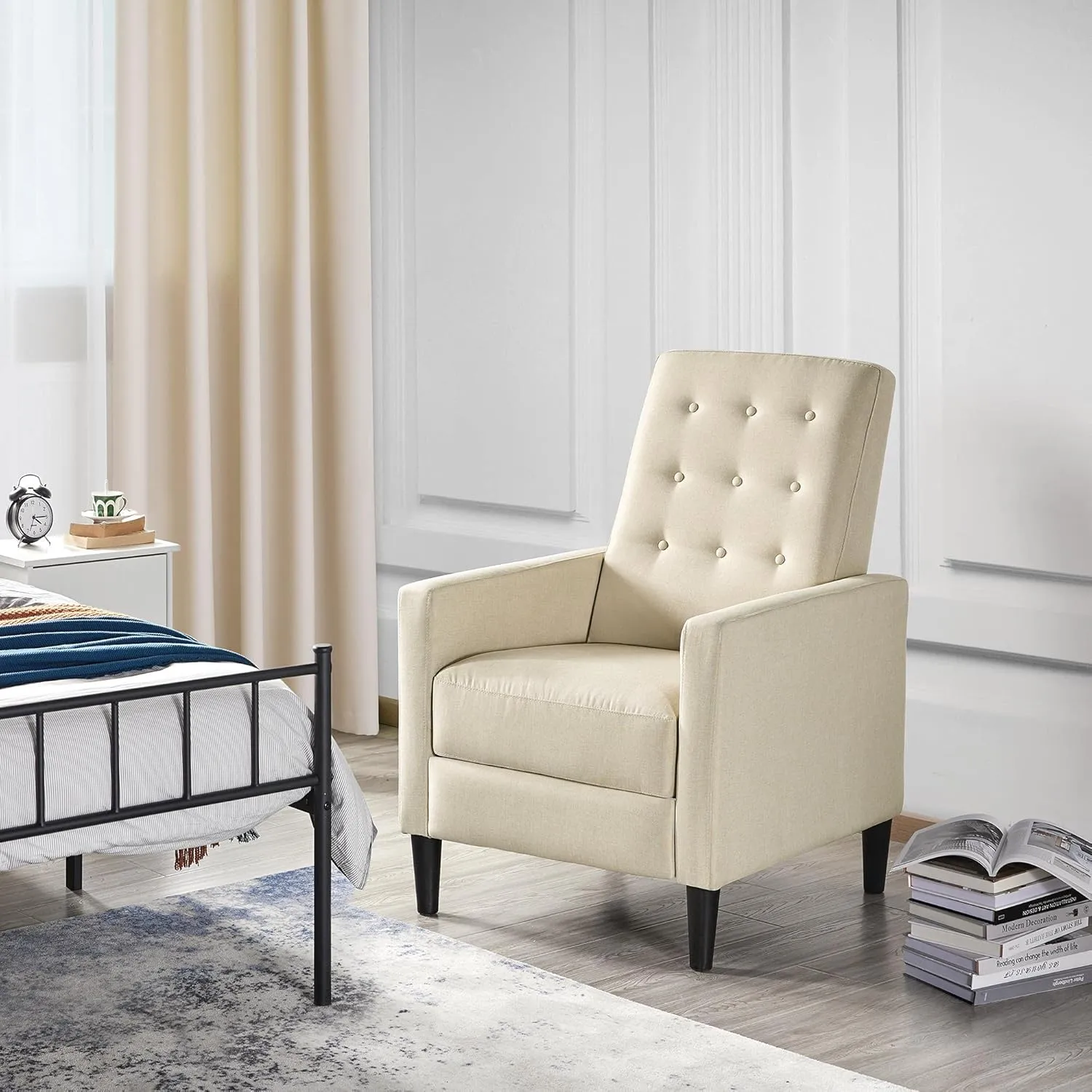 Yaheetech Fabric Recliner Chair Mid-Century Modern Recliner Adjustable Single Recliner Sofa with Thicker Seat Cushion Tufted Upholstered Sofa with Pocket Spring for Living Room Bedroom Beige