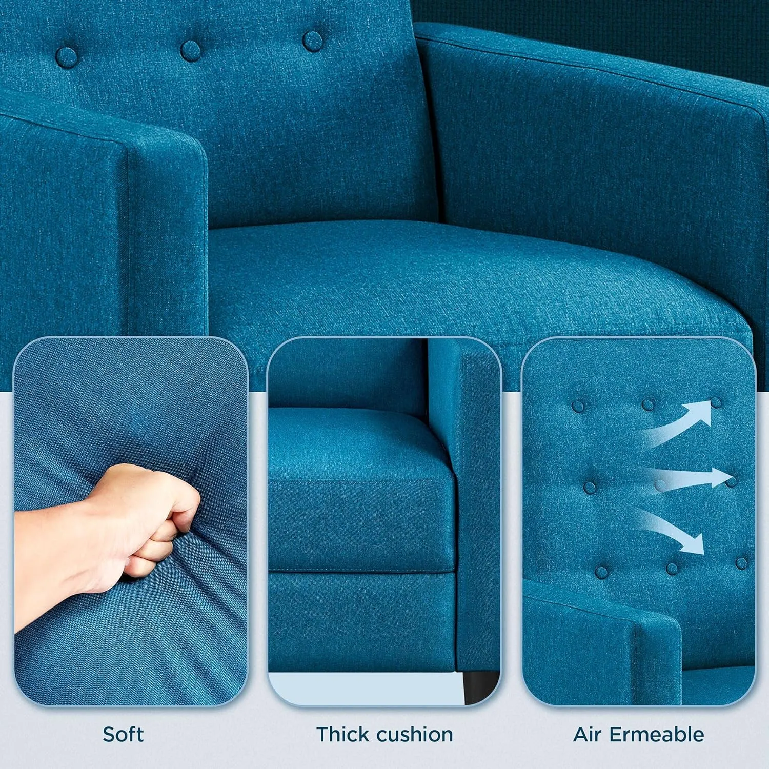 Yaheetech Fabric Recliner Chair Mid-Century Modern Recliner Adjustable Single Recliner Sofa with Thicker Seat Cushion Tufted Upholstered Sofa with Pocket Spring for Living Room Bedroom Blue