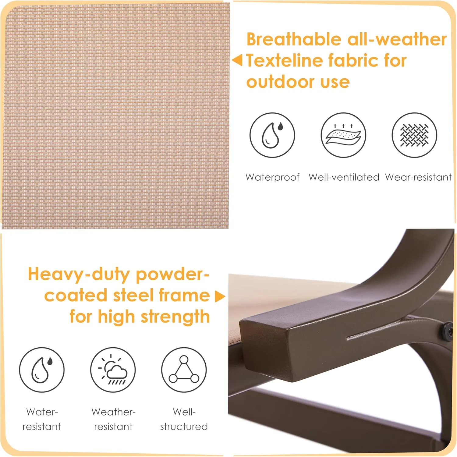 Yaheetech Outdoor Glider Chair, Lounge Rocking Chair with Sling Fabric and Steel Construction, Patio Swing Gliding Chairs for Porch Balcony Backyard, Beige, Set of 2