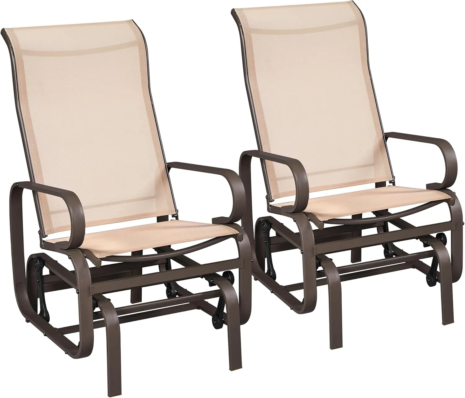 Yaheetech Outdoor Glider Chair, Lounge Rocking Chair with Sling Fabric and Steel Construction, Patio Swing Gliding Chairs for Porch Balcony Backyard, Beige, Set of 2