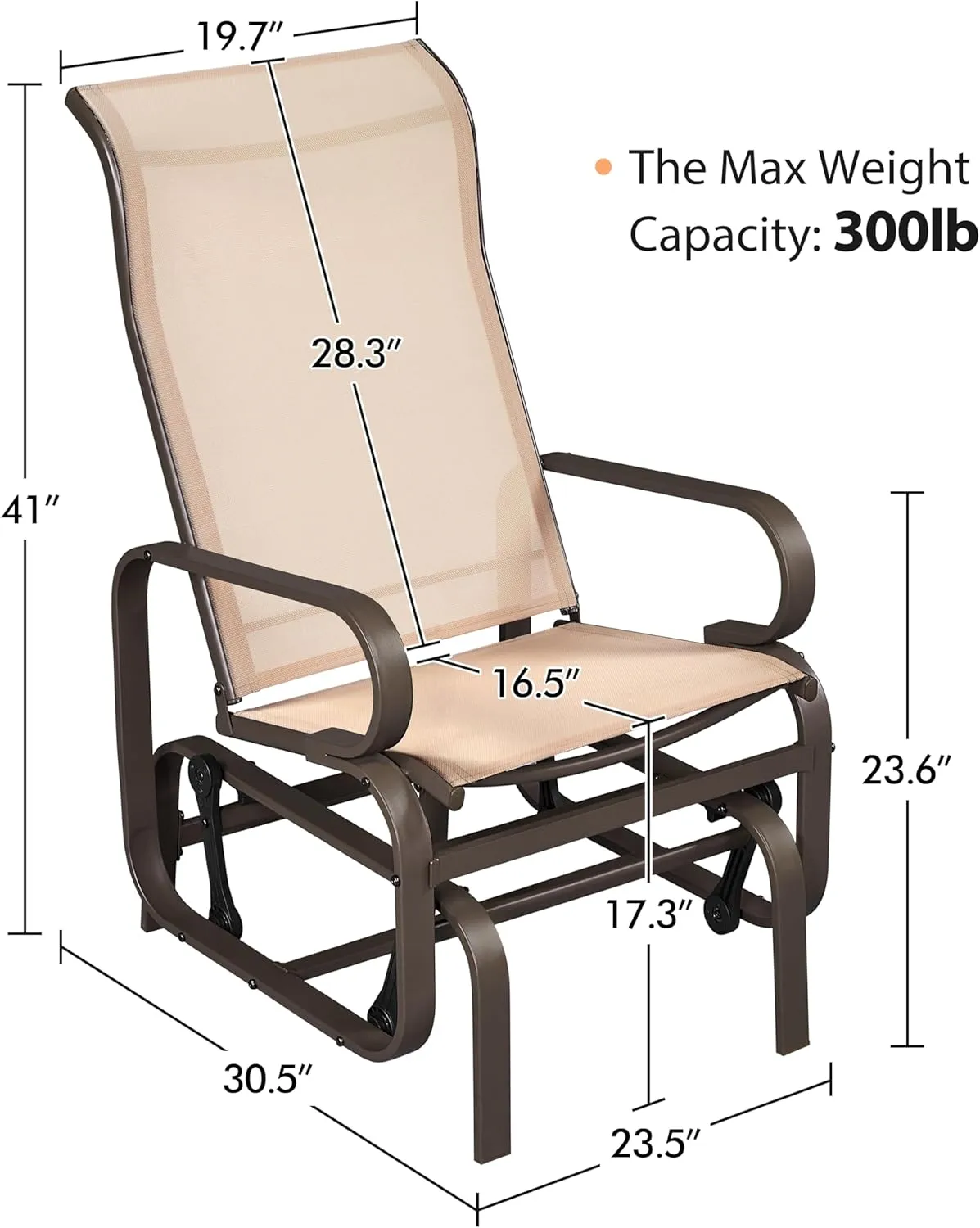 Yaheetech Outdoor Glider Chair, Lounge Rocking Chair with Sling Fabric and Steel Construction, Patio Swing Gliding Chairs for Porch Balcony Backyard, Beige, Set of 2