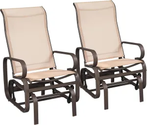 Yaheetech Outdoor Glider Chair, Lounge Rocking Chair with Sling Fabric and Steel Construction, Patio Swing Gliding Chairs for Porch Balcony Backyard, Beige, Set of 2