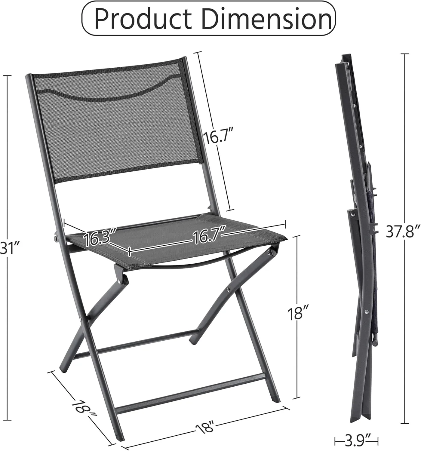 Yaheetech Patio Portable Dining Chairs Set of 4 with Metal Frame, Outdoor Metal Folding Chairs with Backrests for Camping, Lawn, Yard, Beach, Dark Gray