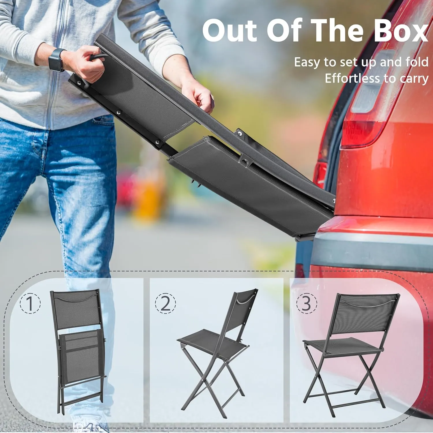 Yaheetech Patio Portable Dining Chairs Set of 4 with Metal Frame, Outdoor Metal Folding Chairs with Backrests for Camping, Lawn, Yard, Beach, Dark Gray