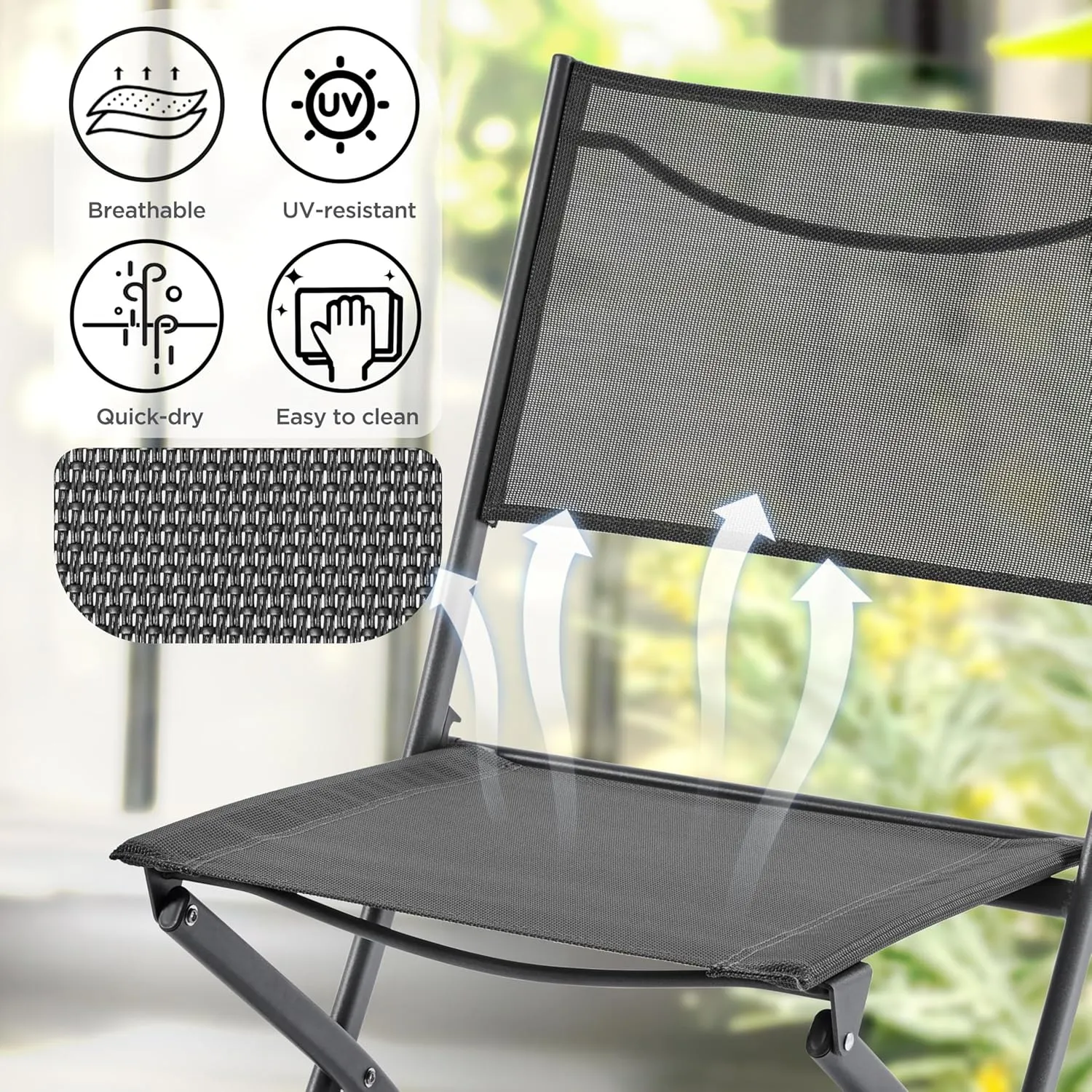 Yaheetech Patio Portable Dining Chairs Set of 4 with Metal Frame, Outdoor Metal Folding Chairs with Backrests for Camping, Lawn, Yard, Beach, Dark Gray