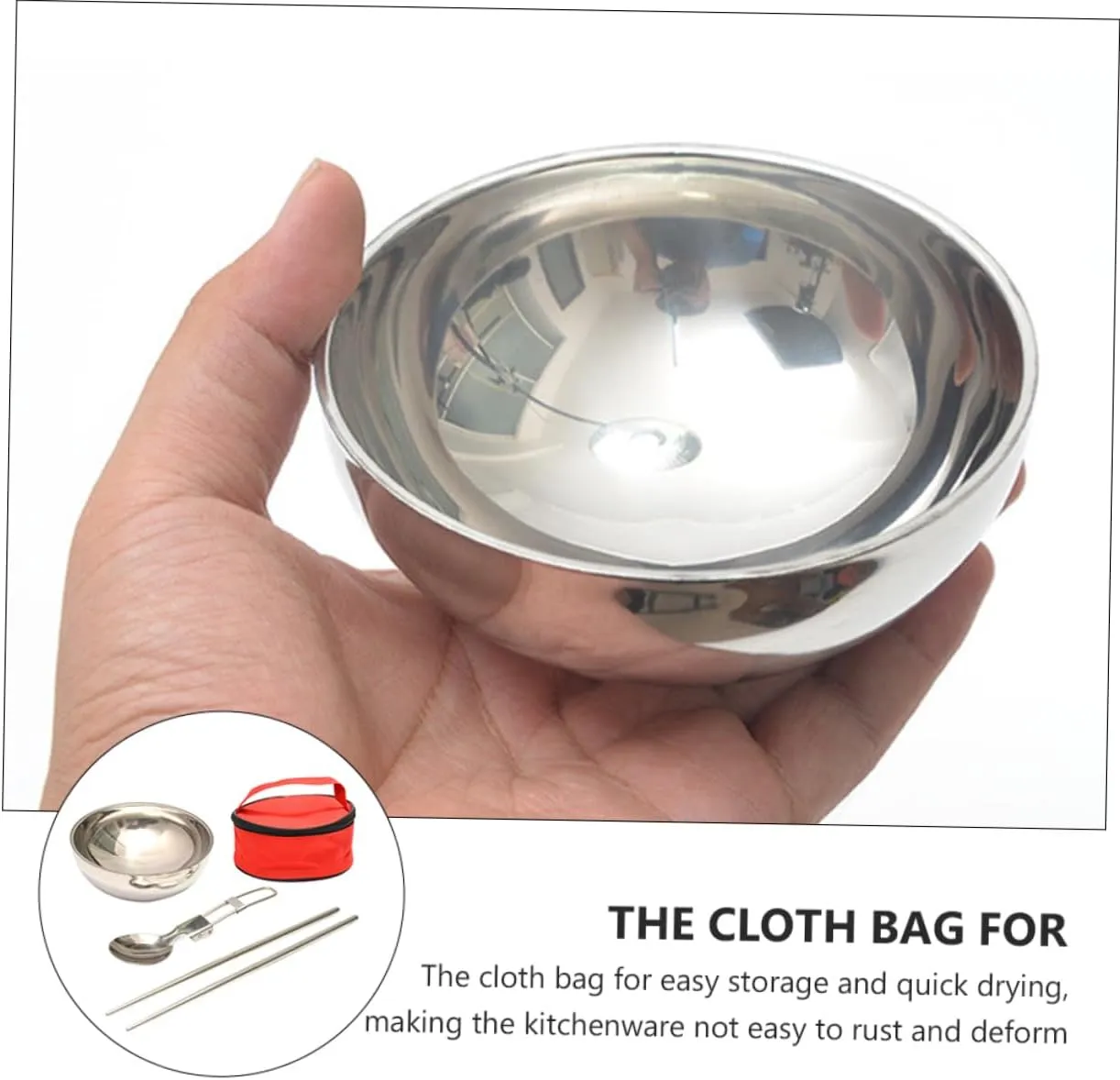 YARNOW 2 Sets Picnic Kitchenware Foldable Camping Utensils Set Stainless Steel Bowl Spoons Chopsticks for