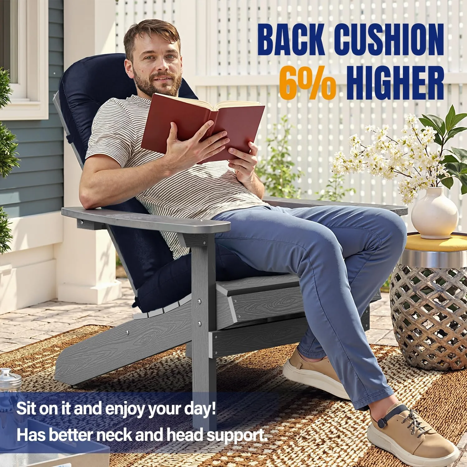 YEFU Adirondack Chair Cushion, Rocking Chair Cushions High Back Set of 2, Thickened Patio Chair Pad for Indoor and Outdoor, 49x20x5 Inch, Navy