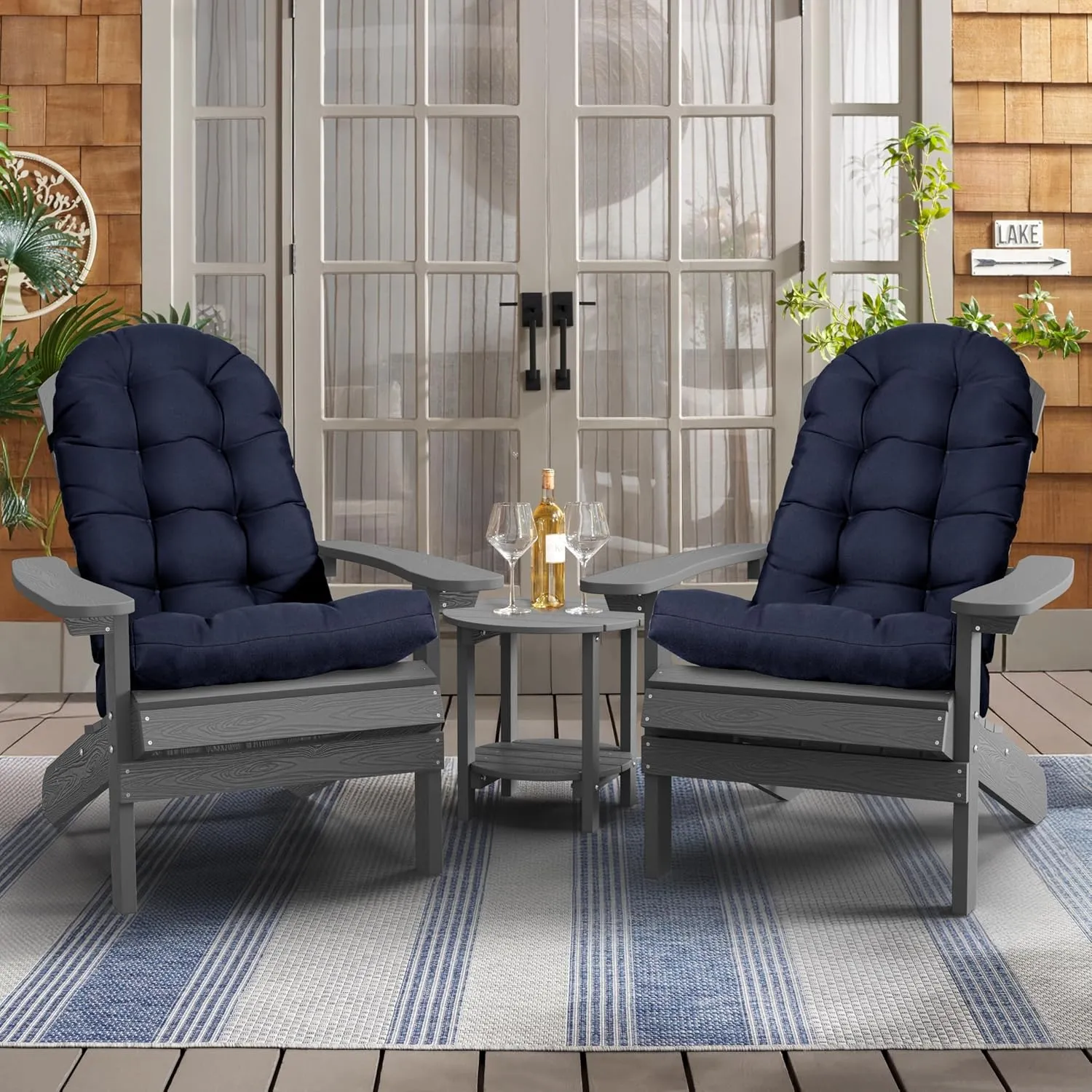 YEFU Adirondack Chair Cushion, Rocking Chair Cushions High Back Set of 2, Thickened Patio Chair Pad for Indoor and Outdoor, 49x20x5 Inch, Navy