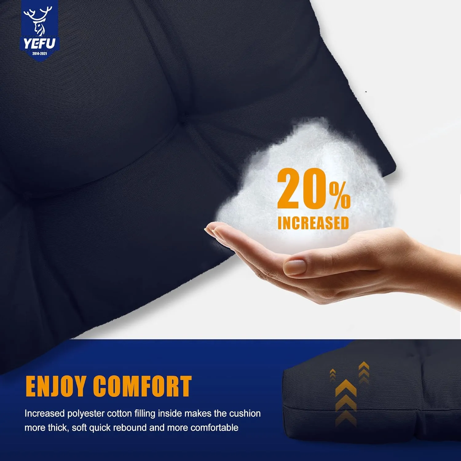 YEFU Adirondack Chair Cushion, Rocking Chair Cushions High Back Set of 2, Thickened Patio Chair Pad for Indoor and Outdoor, 49x20x5 Inch, Navy