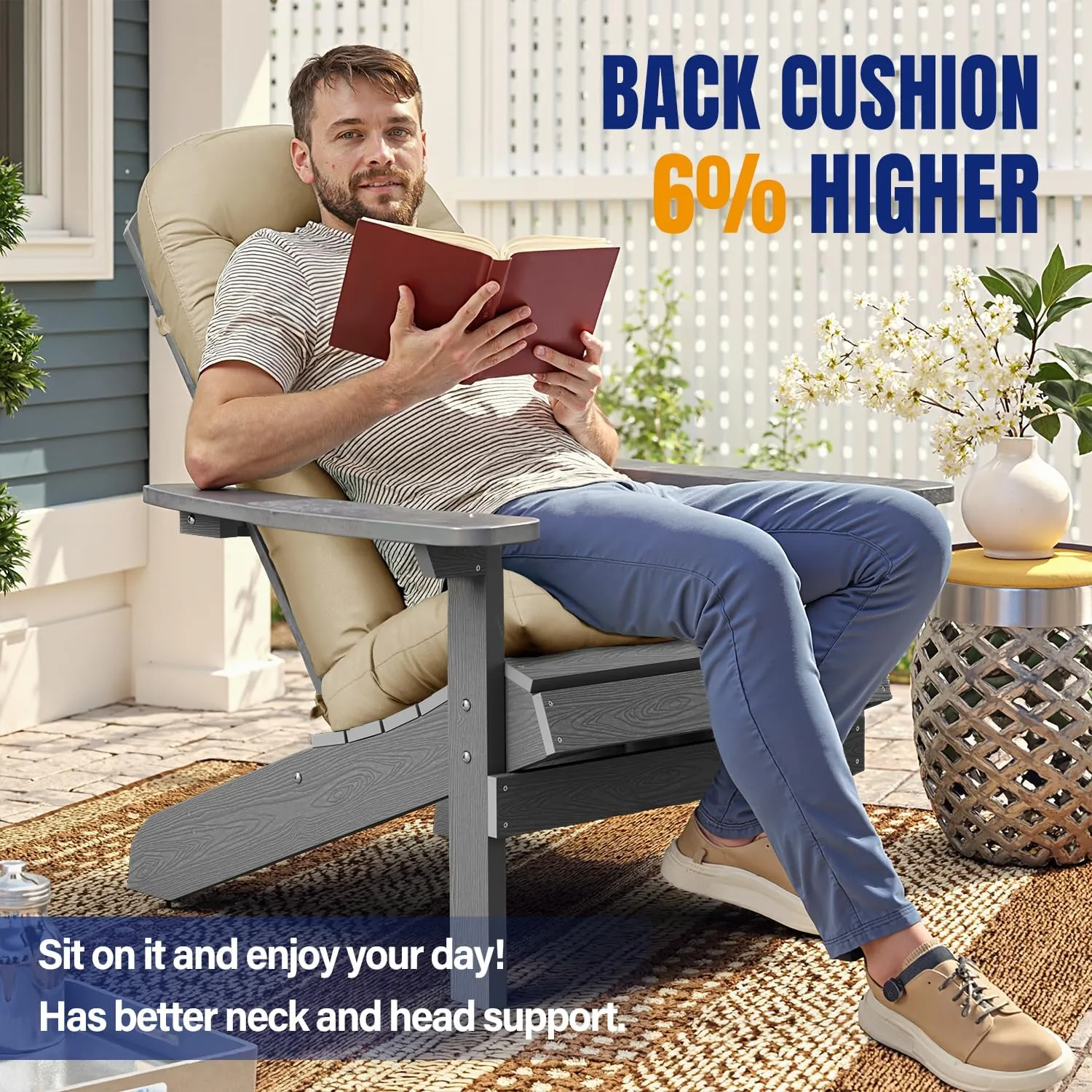 YEFU Adirondack Chair Cushion, Rocking Chair Cushions high Back, Thickened Patio Chair pad for Indoor and Outdoor, 49x20x5 inch, Beige, 2-Pack