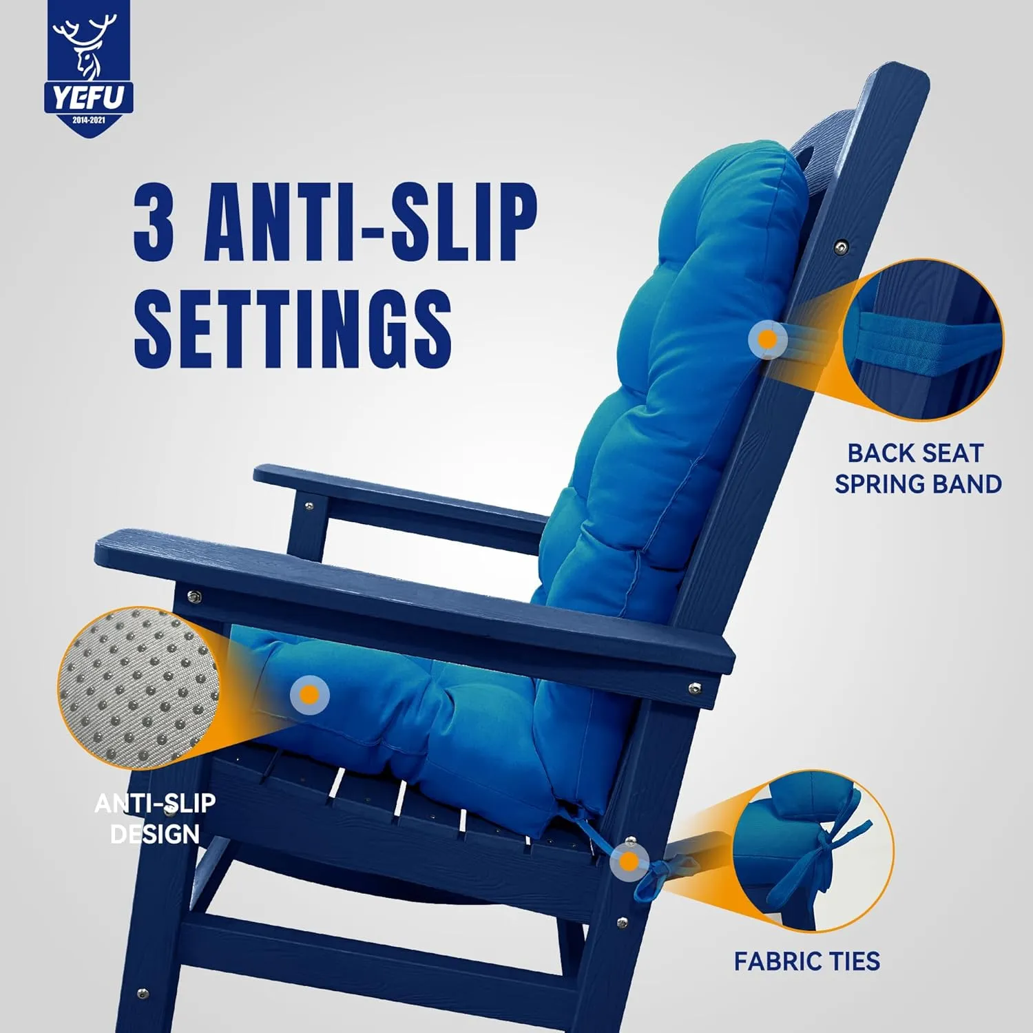 YEFU Adirondack Chair Cushion, Rocking Chair Cushions high Back, Thickened Patio Chair pad for Indoor and Outdoor, 49x20x5 inch, Dark Blue, 2-Pack