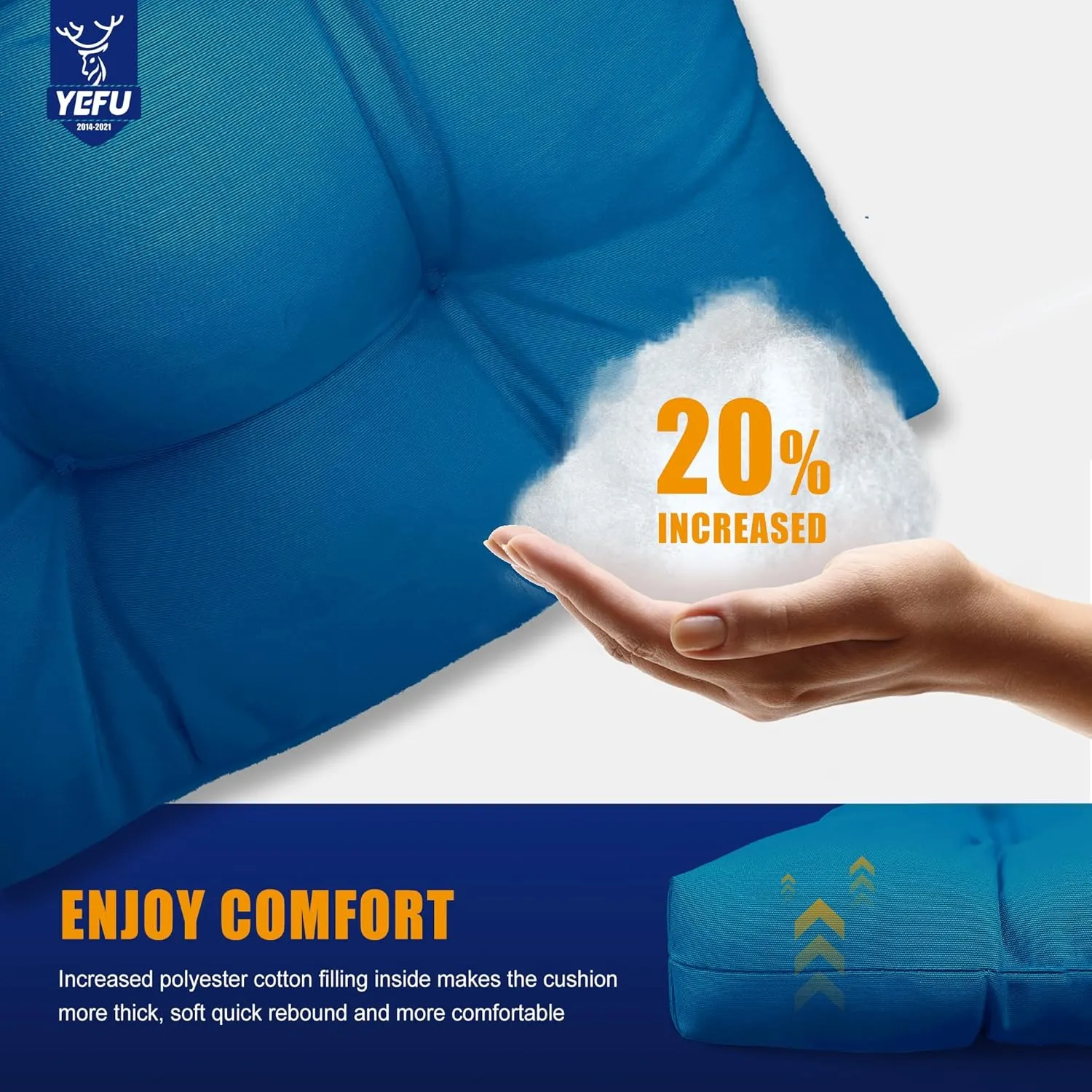 YEFU Adirondack Chair Cushion, Rocking Chair Cushions high Back, Thickened Patio Chair pad for Indoor and Outdoor, 49x20x5 inch, Dark Blue, 2-Pack