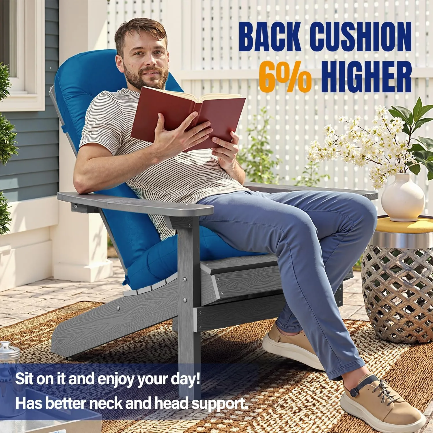 YEFU Adirondack Chair Cushion, Rocking Chair Cushions high Back, Thickened Patio Chair pad for Indoor and Outdoor, 49x20x5 inch, Dark Blue, 2-Pack