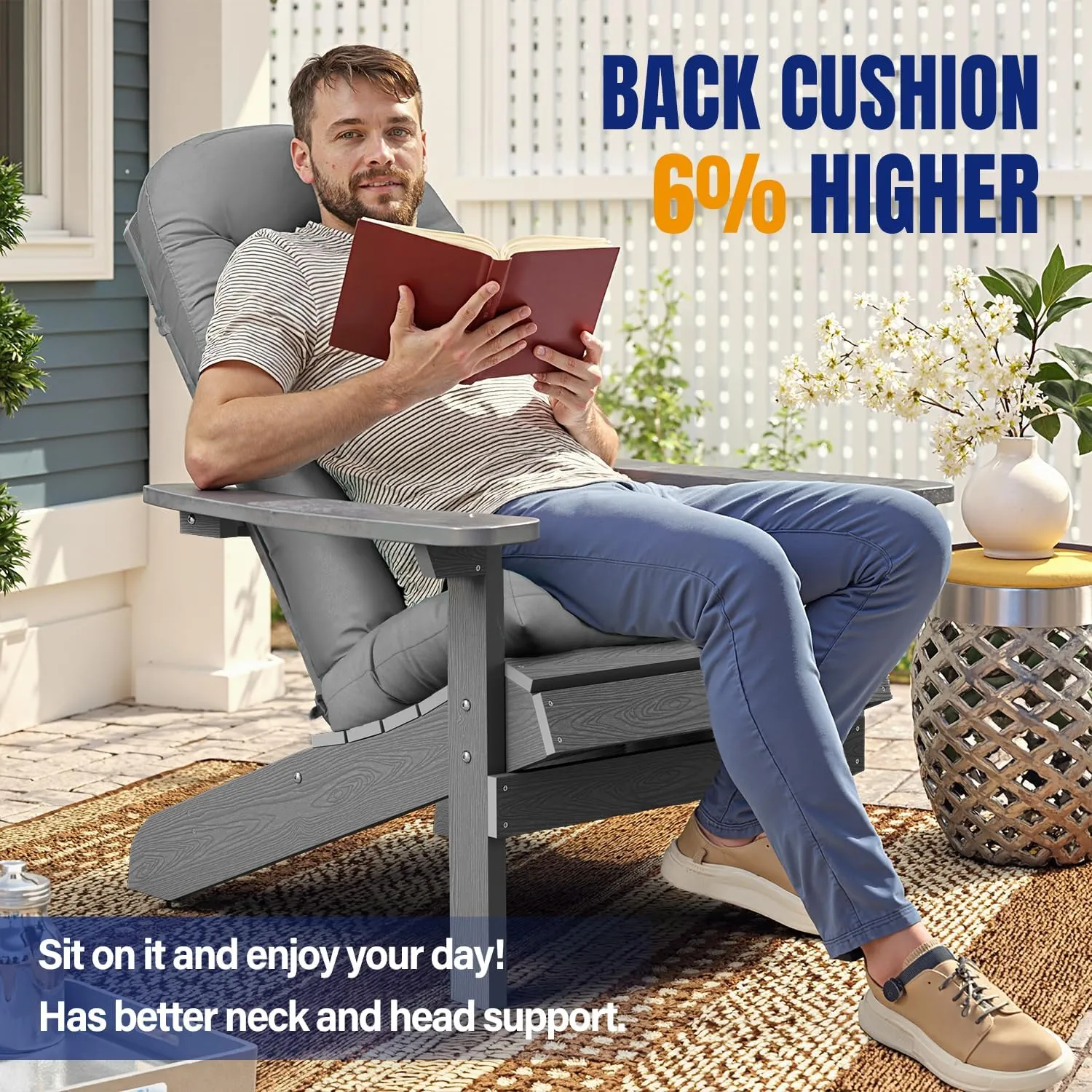 YEFU Adirondack Chair Cushion, Rocking Chair Cushions high Back, Thickened Patio Chair pad for Indoor and Outdoor, 49x20x5 inch, Gray, 2-Pack
