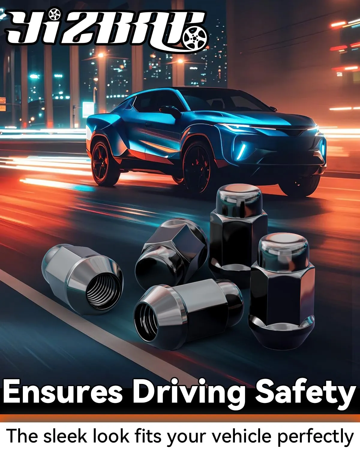 YIZBAP M12x1.5 Lug Nuts, 1.4 inch Tall Closed End Bulge Acorn Lug Nut Set, 20pcs 12x1.5 Aftermarket Lug Nuts Black, 3/4 Hex for Accord Civic Element HR-V Escape Sierra