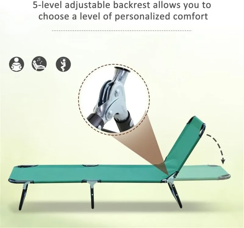 yotefe Lounge Chair Outdoor, Sun Tanning Chair with Face Hole, Folding Beach Lounge Chair with 5 Adjustable Positions, Heavy Duty Recliner Chairs for Lawn, Backyard, Camping,Green