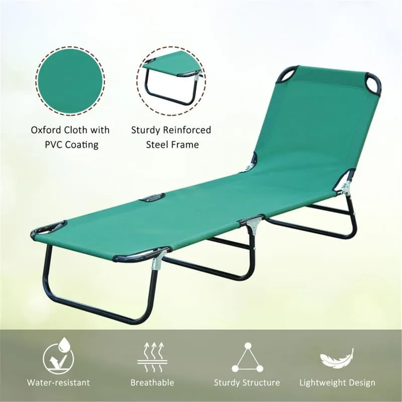 yotefe Lounge Chair Outdoor, Sun Tanning Chair with Face Hole, Folding Beach Lounge Chair with 5 Adjustable Positions, Heavy Duty Recliner Chairs for Lawn, Backyard, Camping,Green