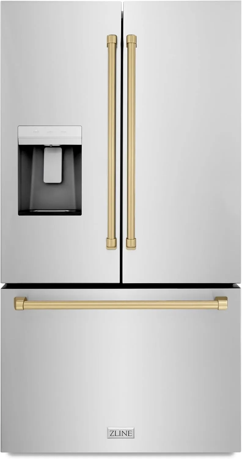 Z Line Kitchen and Bath ZLINE Autograph 36 in. Standard-Depth Refrigerator w/Champagne Bronze Handles (RSMZ-W-36-CB)