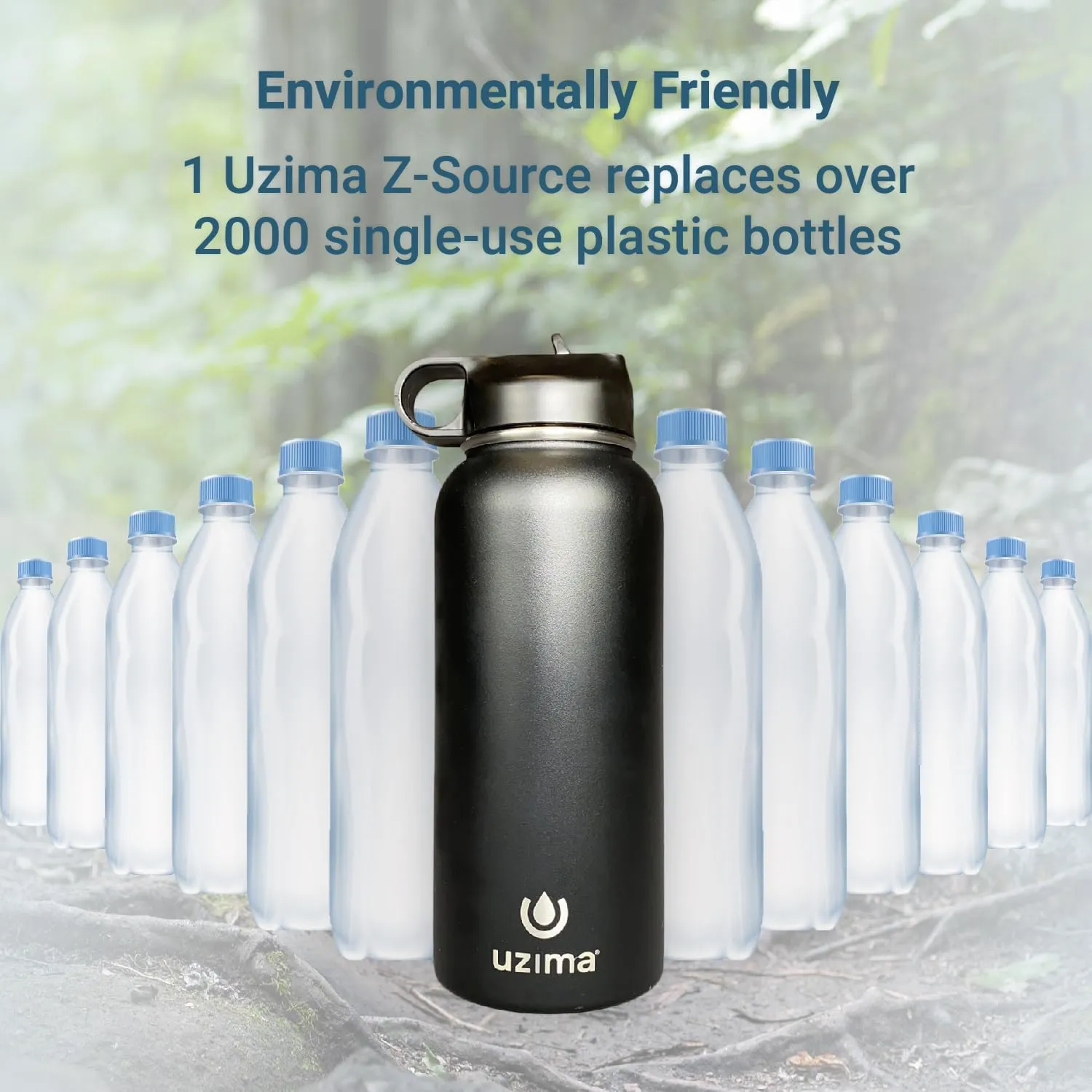 Z-Source Filtered Water Bottle for Hiking, Backpacking, Camping, and Travel. Large 32oz Capacity with Double-Walled Stainless Steel Exterior.