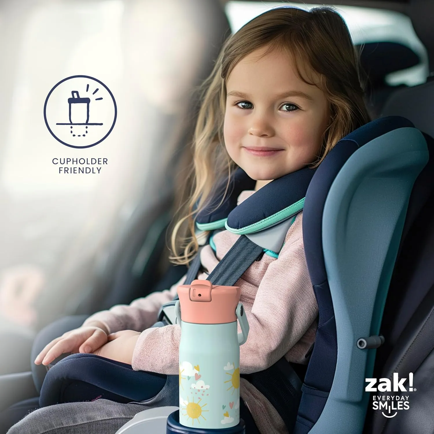 Zak Designs Harmony Disney Kid Water Bottle for Travel or At Home, 14oz Stainless Steel is Leak-Proof and Vacuum Insulated (Mickey Mouse)