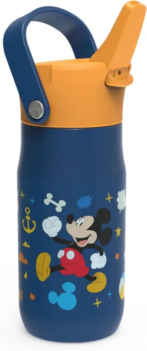 Zak Designs Harmony Disney Kid Water Bottle for Travel or At Home, 14oz Stainless Steel is Leak-Proof and Vacuum Insulated (Mickey Mouse)