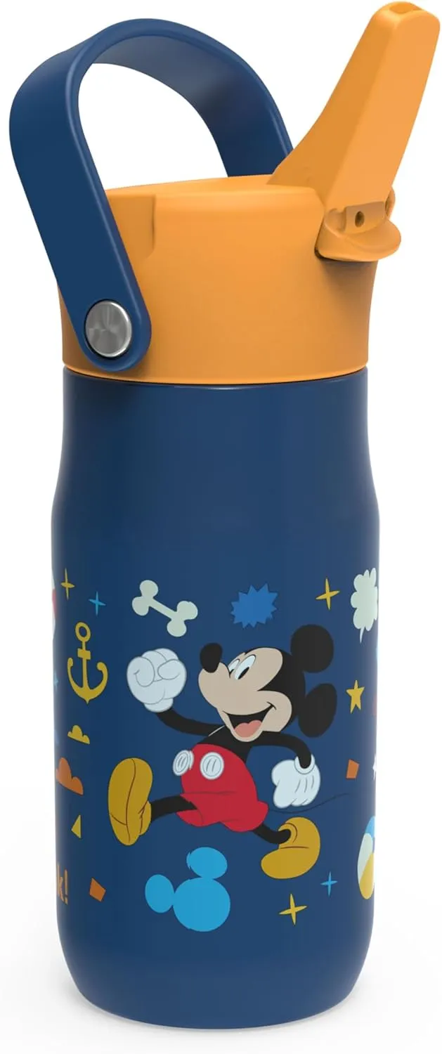 Zak Designs Harmony Disney Kid Water Bottle for Travel or At Home, 14oz Stainless Steel is Leak-Proof and Vacuum Insulated (Mickey Mouse)