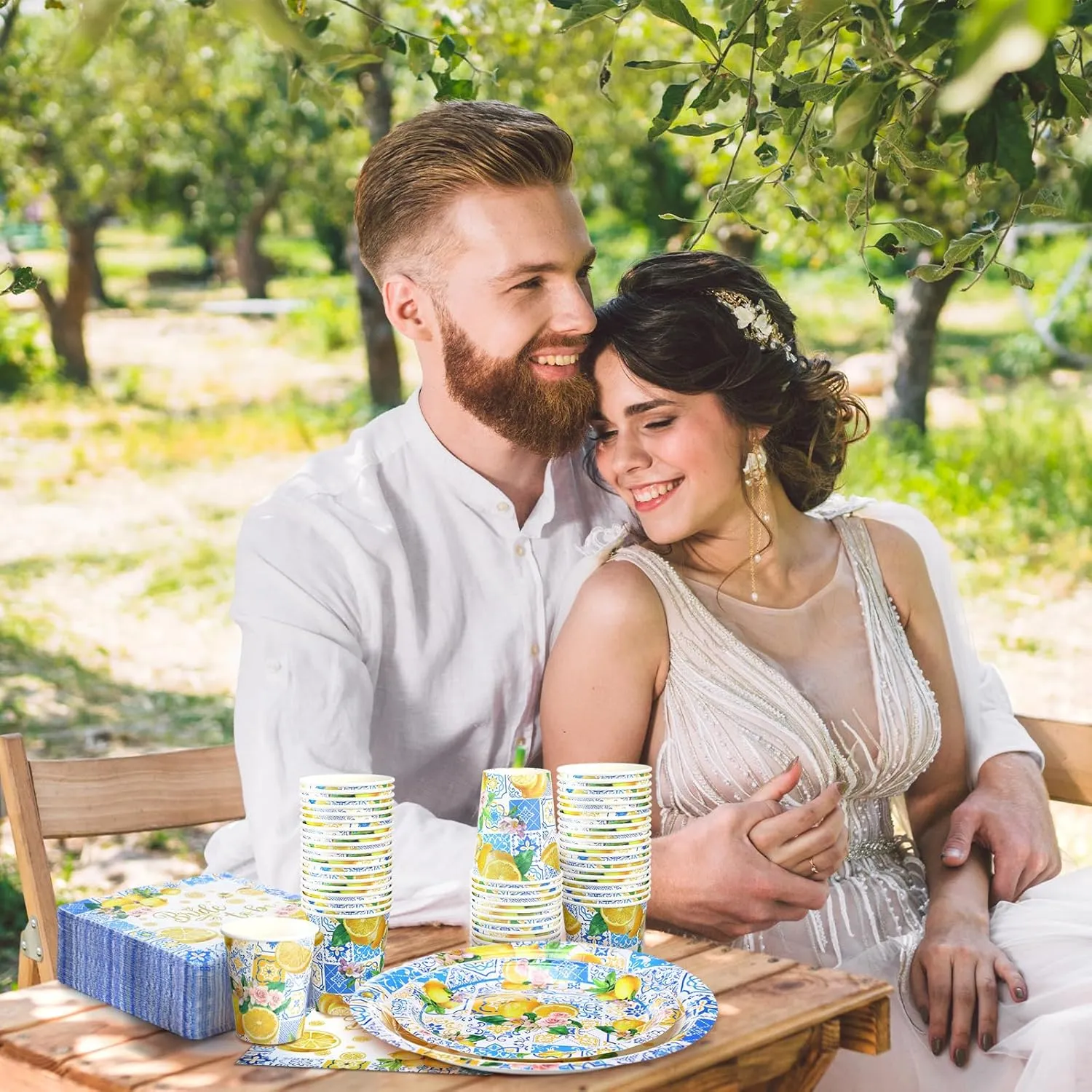 Zhehao 250 Pcs Capri Lemon Bridal Shower Plates Napkins Sets 50 Pcs 9'' Dinner Plates and 7'' Dessert Plate and 9oz Cups 100 Napkins Serves 50 Party Supplies Bridal Shower Engagement Decoration