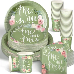 Zhehao 250 Pcs Mr. and Mrs. Bridal Shower Plates Napkins Sets 50 Pcs 9'' Dinner Plates and 7'' Dessert Plate and 9oz Cups 100 Napkins Serves 50 Party Supplies Bridal Shower Engagement Decoration