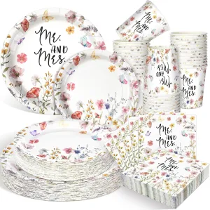 Zhehao 250 Pcs Mr. and Mrs. Bridal Shower Plates Napkins Sets 50 Pcs 9'' Dinner Plates and 7'' Dessert Plate and 9oz Cups 100 Napkins Serves 50 Party Supplies Bridal Shower Engagement Decoration