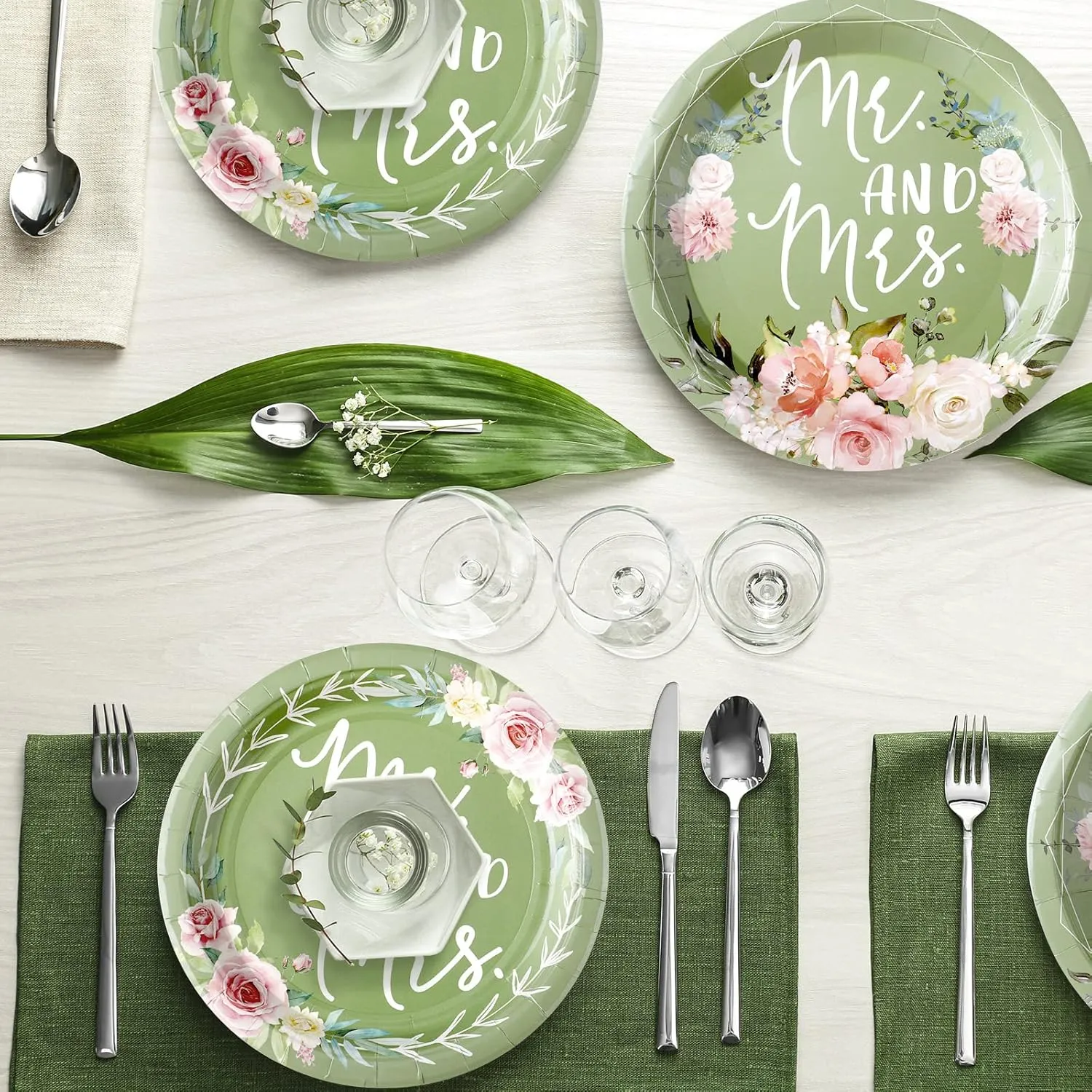 Zhehao 250 Pcs Mr. and Mrs. Bridal Shower Plates Napkins Sets 50 Pcs 9'' Dinner Plates and 7'' Dessert Plate and 9oz Cups 100 Napkins Serves 50 Party Supplies Bridal Shower Engagement Decoration