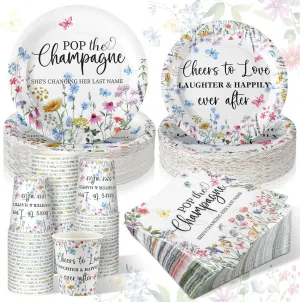 Zhehao 250 Pcs Wildflowers Bridal Shower Plates Napkins Sets 50 Pcs 9'' Dinner Plates and 7'' Dessert Plate and 9oz Cups 100 Napkins Serves 50 Party Supplies Bridal Shower Engagement Decoration