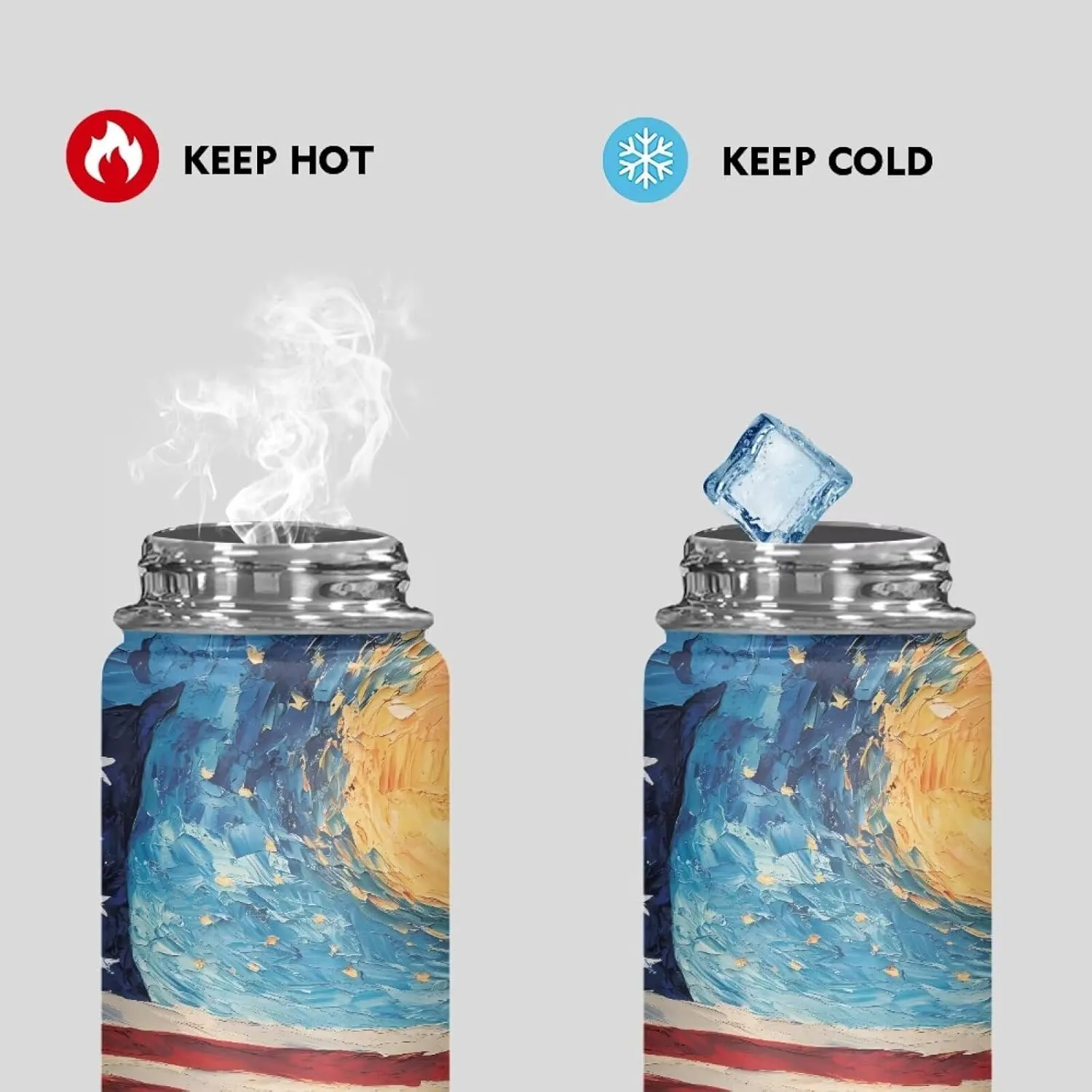 ZOUTAIRONG Insulated Water Bottle 18 oz, American Flag Stainless Steel Sports Water Bottles with Handle, Leak Proof Wide Mouth Reusable Mug for Outdoor Biking