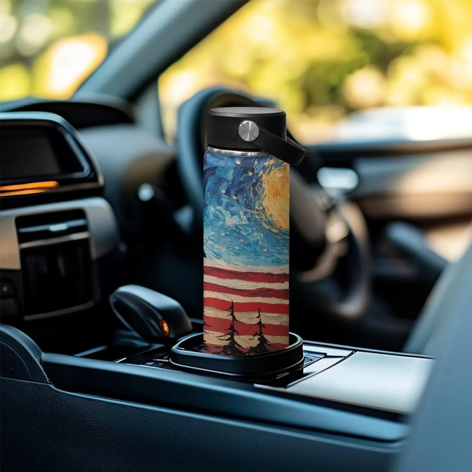 ZOUTAIRONG Insulated Water Bottle 18 oz, American Flag Stainless Steel Sports Water Bottles with Handle, Leak Proof Wide Mouth Reusable Mug for Outdoor Biking