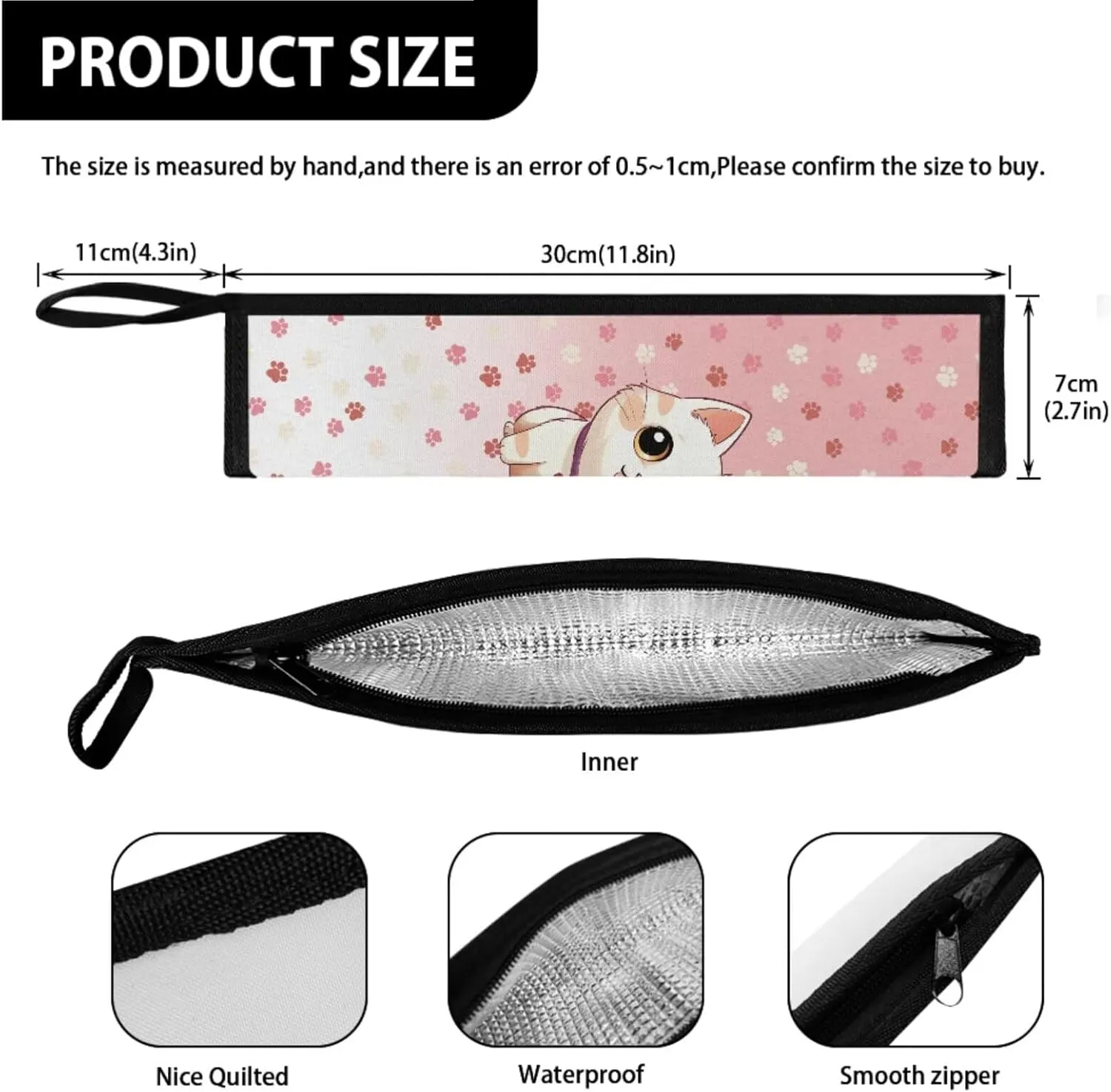 ZOUTAIRONG Mini Lunch Bag for Girls Cute Cat Lightweight Tableware Carrying Bag for Straw Spoon Fork Chopsticks Utensil Holder