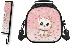 ZOUTAIRONG Mini Lunch Bag for Girls Cute Cat Lightweight Tableware Carrying Bag for Straw Spoon Fork Chopsticks Utensil Holder