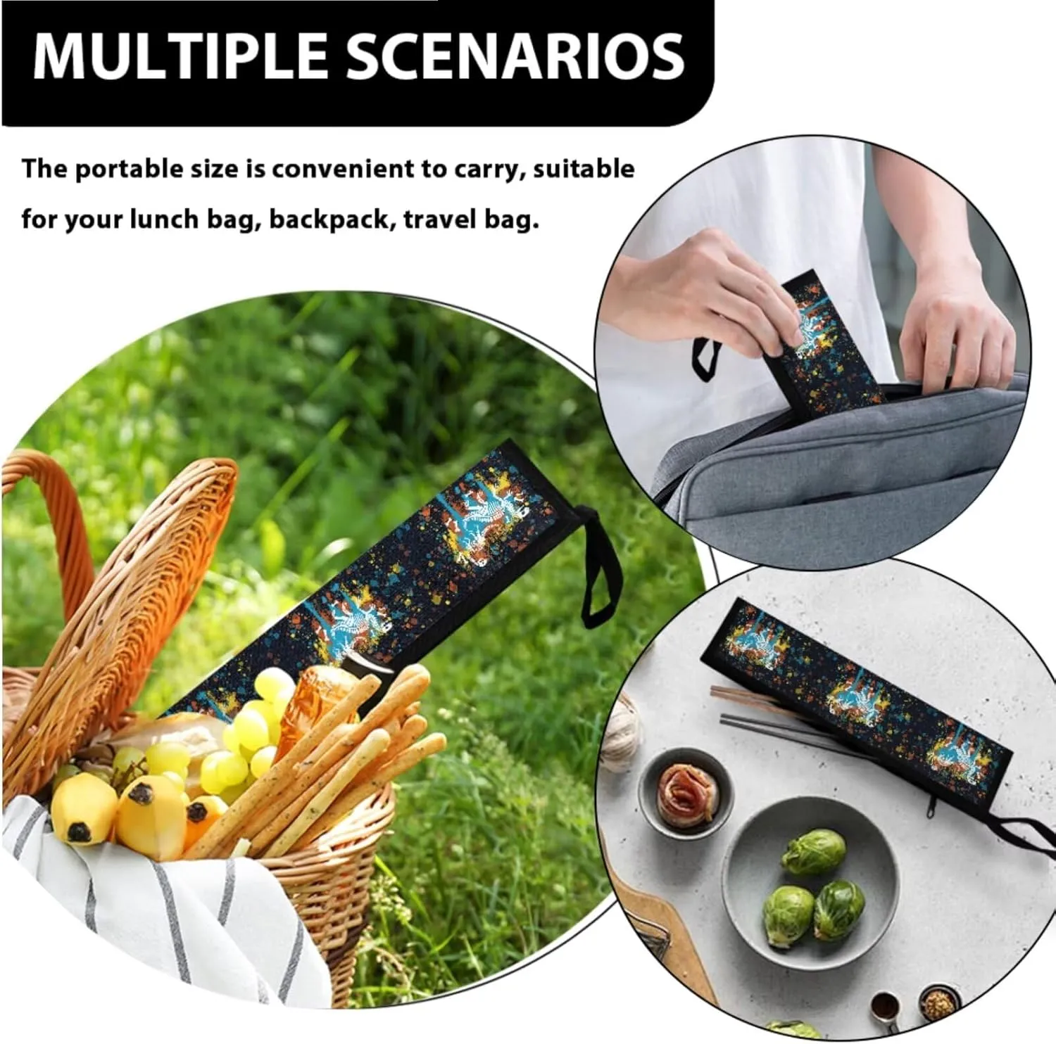 ZOUTAIRONG Shoulder Bag for Kids Dinosaur Fossil Design Lightweight Lunch Bag Tableware Carrying Storage Pouch for Straw Spoon Fork Chopsticks
