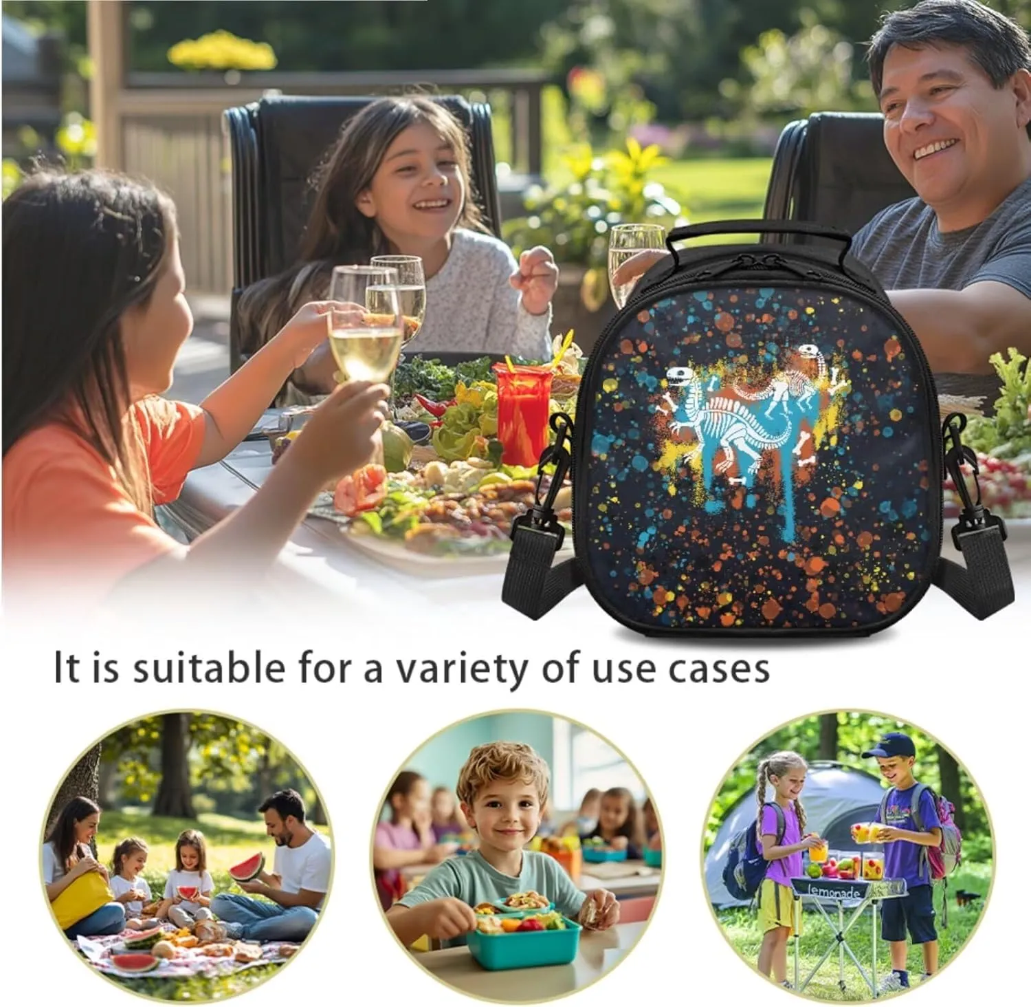 ZOUTAIRONG Shoulder Bag for Kids Dinosaur Fossil Design Lightweight Lunch Bag Tableware Carrying Storage Pouch for Straw Spoon Fork Chopsticks