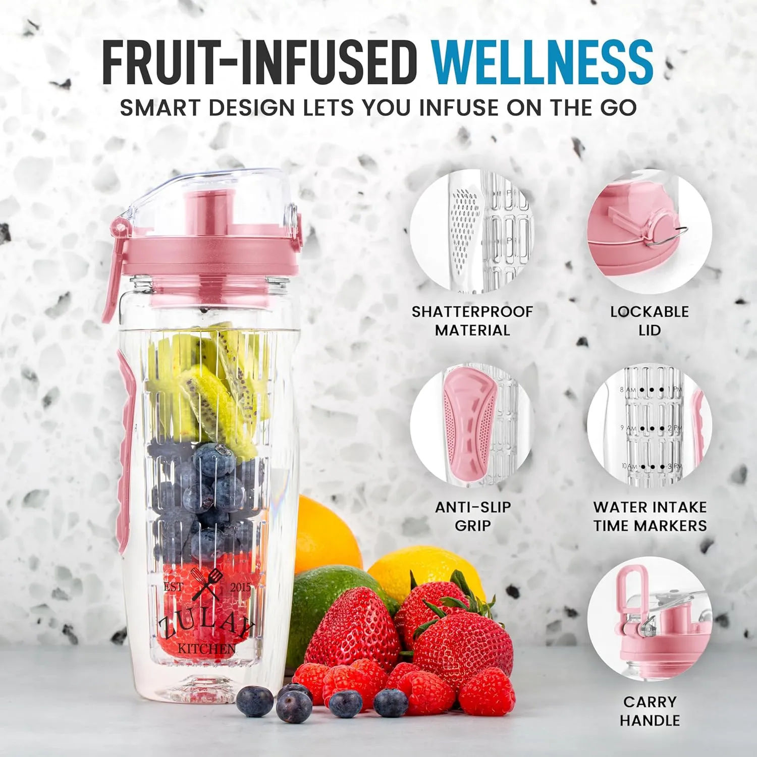 Zulay Fruit Infuser Water Bottle - 34oz - Leakproof With Full-Length Infusion Rod - Men Women's Ideal Fitness Gift Or For Gym, Camping