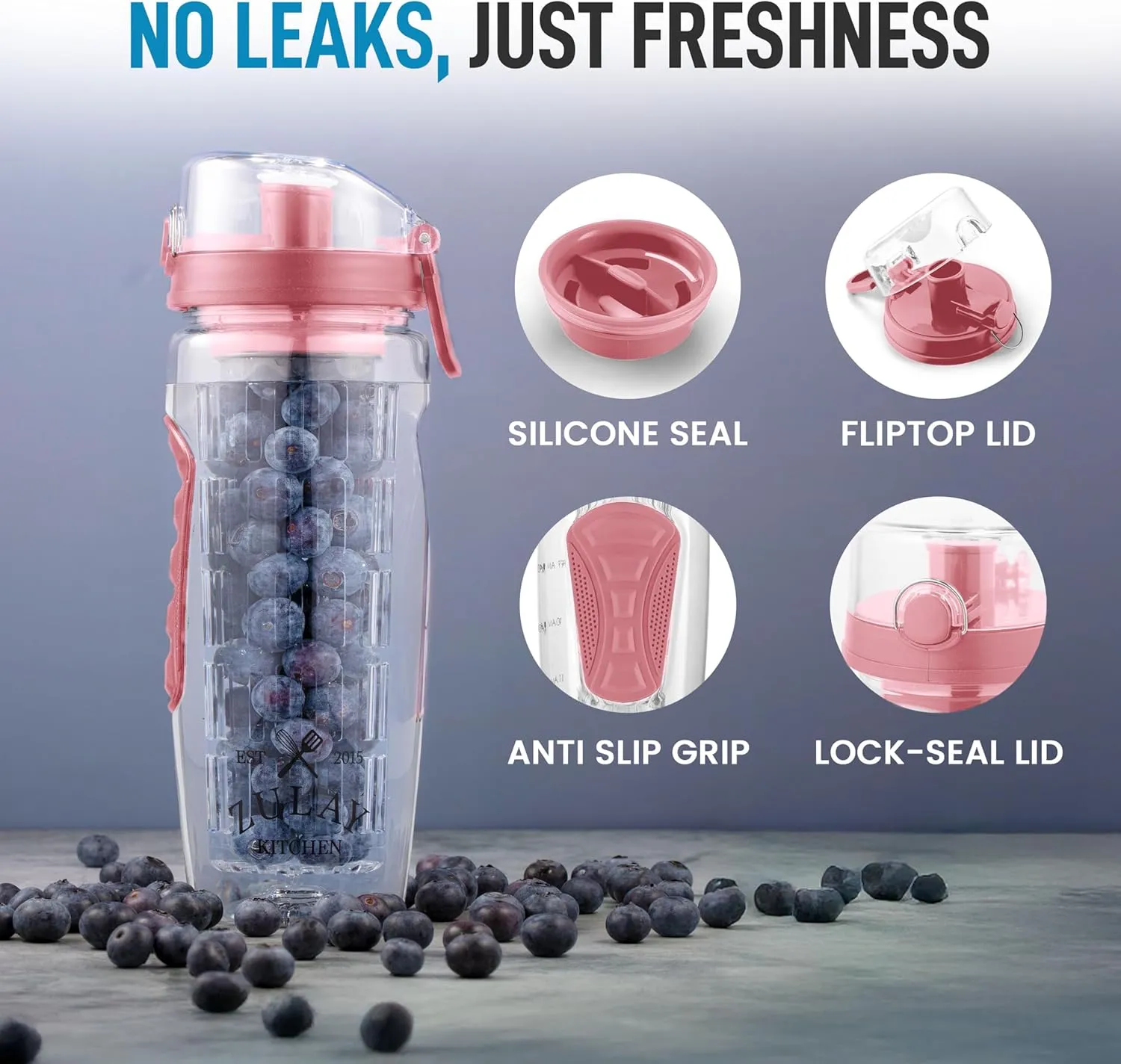 Zulay Fruit Infuser Water Bottle - 34oz - Leakproof With Full-Length Infusion Rod - Men Women's Ideal Fitness Gift Or For Gym, Camping