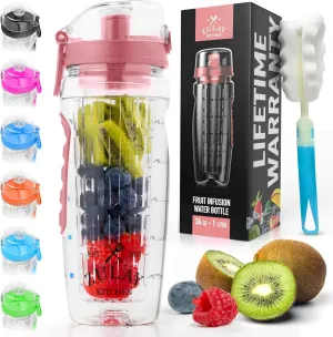 Zulay Fruit Infuser Water Bottle - 34oz - Leakproof With Full-Length Infusion Rod - Men Women's Ideal Fitness Gift Or For Gym, Camping
