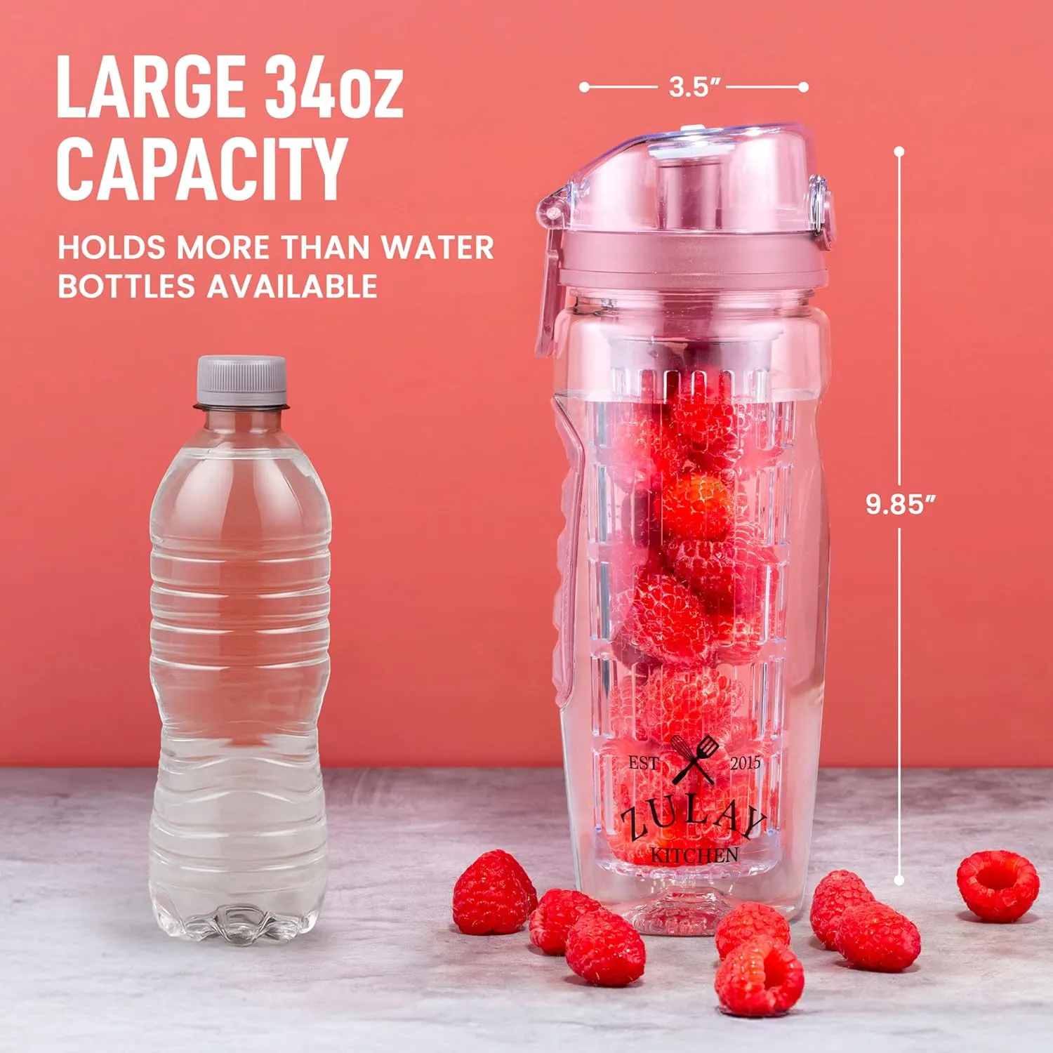 Zulay Fruit Infuser Water Bottle - 34oz - Leakproof With Full-Length Infusion Rod - Men Women's Ideal Fitness Gift Or For Gym, Camping